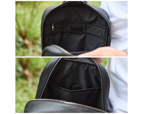 Стильный мужской кожаный рюкзак 40х30х17, практичный аксессуар для ноутбука и документов, черный