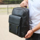 Стильный мужской кожаный рюкзак 40х30х17, практичный аксессуар для ноутбука и документов, черный