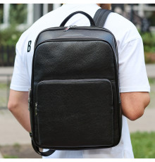 Классический мужской рюкзак из кожи 42х30х16, практичный аксессуар для ноутбука и документов, черный