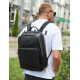 Классический мужской рюкзак из кожи 42х30х16, практичный аксессуар для ноутбука и документов, черный