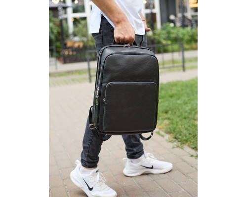 Классический мужской рюкзак из кожи 42х30х16, практичный аксессуар для ноутбука и документов, черный