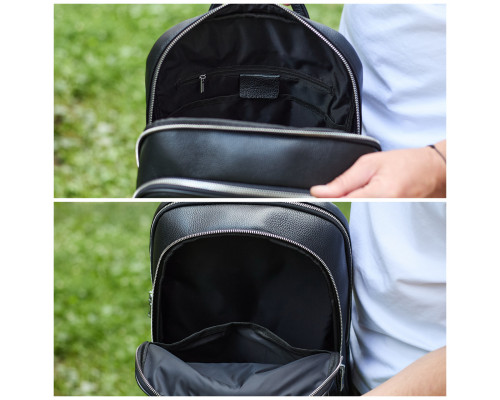 Классический мужской рюкзак из кожи 42х30х16, практичный аксессуар для ноутбука и документов, черный