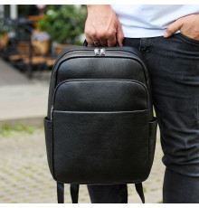 Универсальный мужской рюкзак из кожи 41х31х16, удобный рюкзак для ноутбука и документов, черный
