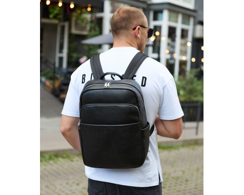 Универсальный мужской рюкзак из кожи 41х31х16, удобный рюкзак для ноутбука и документов, черный