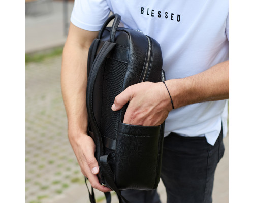 Универсальный мужской рюкзак из кожи 41х31х16, удобный рюкзак для ноутбука и документов, черный