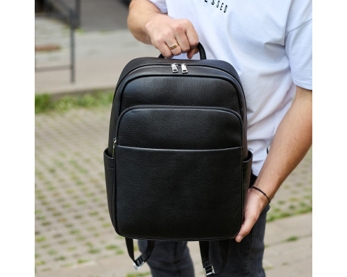 Универсальный мужской рюкзак из кожи 41х31х16, удобный рюкзак для ноутбука и документов, черный