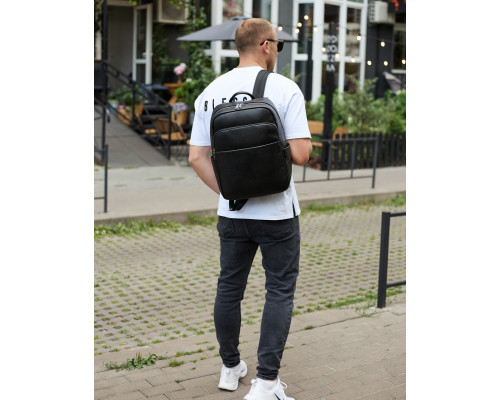 Универсальный мужской рюкзак из кожи 41х31х16, удобный рюкзак для ноутбука и документов, черный
