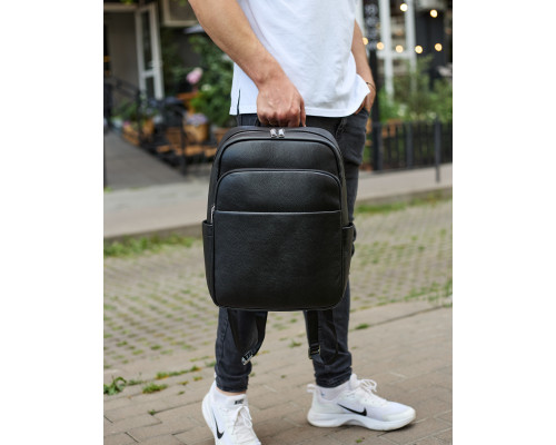 Универсальный мужской рюкзак из кожи 41х31х16, удобный рюкзак для ноутбука и документов, черный