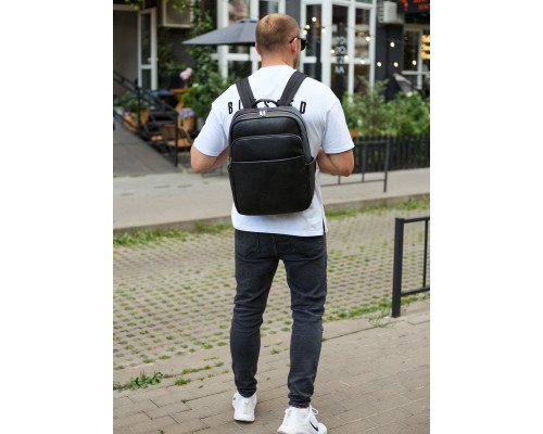 Универсальный мужской рюкзак из кожи 41х31х16, удобный рюкзак для ноутбука и документов, черный