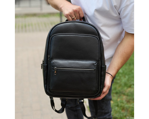Мужской кожаный рюкзак 41х31х16, универсальный городской рюкзак для работы и поездок, офисная сумка, черный