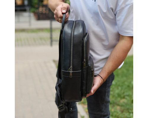 Мужской кожаный рюкзак 41х31х16, универсальный городской рюкзак для работы и поездок, офисная сумка, черный