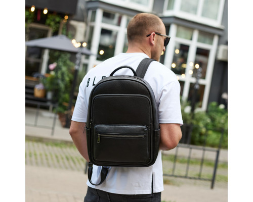 Мужской кожаный рюкзак 41х31х16, универсальный городской рюкзак для работы и поездок, офисная сумка, черный