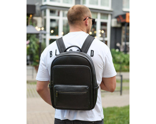 Мужской кожаный рюкзак 41х31х16, универсальный городской рюкзак для работы и поездок, офисная сумка, черный