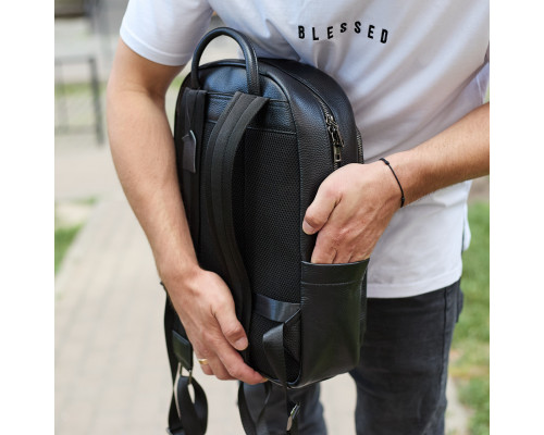 Мужской кожаный рюкзак 41х31х16, универсальный городской рюкзак для работы и поездок, офисная сумка, черный