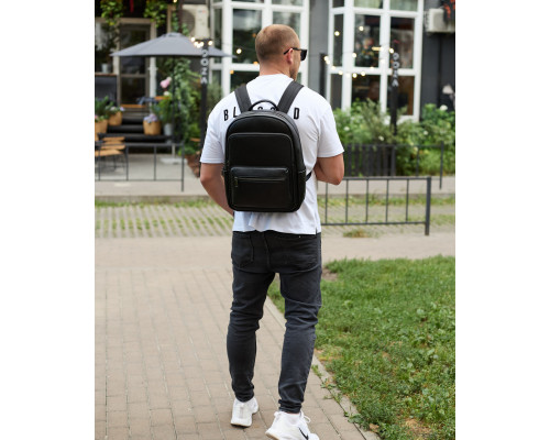 Мужской кожаный рюкзак 41х31х16, универсальный городской рюкзак для работы и поездок, офисная сумка, черный