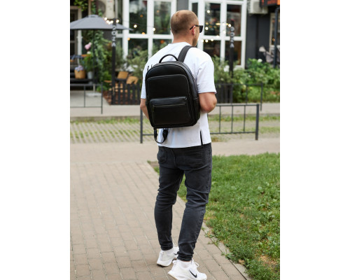 Мужской кожаный рюкзак 41х31х16, универсальный городской рюкзак для работы и поездок, офисная сумка, черный