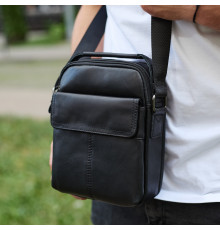 Мужская кожаная сумка, барсетка из натуральной кожи 23х18х8, сумочка для мужчин, черная