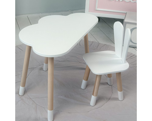 Белый набор мебели стол и стул, детский столик облачка 46х70х40 и стульчик зайка 26.5х26х25 для игры, рисования, учебы