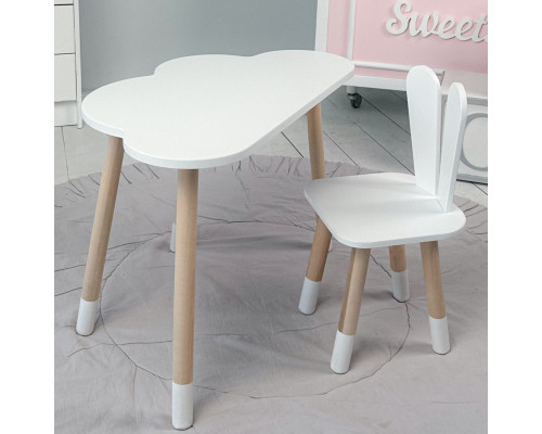 Белый набор мебели стол и стул, детский столик облачка 46х70х40 и стульчик зайка 26.5х26х25 для игры, рисования, учебы