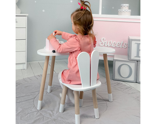 Белый набор мебели стол и стул, детский столик облачка 46х70х40 и стульчик зайка 26.5х26х25 для игры, рисования, учебы