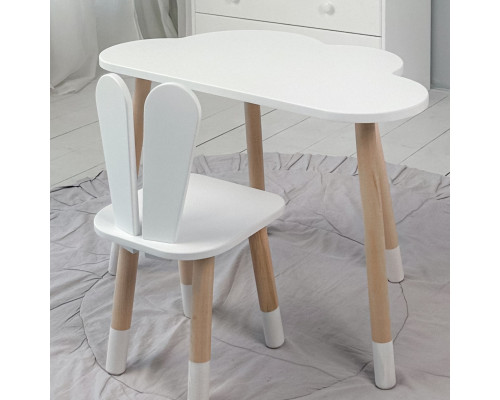 Белый набор мебели стол и стул, детский столик облачка 46х70х40 и стульчик зайка 26.5х26х25 для игры, рисования, учебы