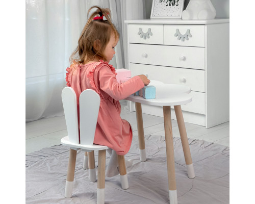 Белый набор мебели стол и стул, детский столик облачка 46х70х40 и стульчик зайка 26.5х26х25 для игры, рисования, учебы