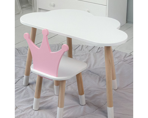 Стол белое облачко 46х70х40 и стульчик корона розовый 26.5х26х25, стол и стул в детскую