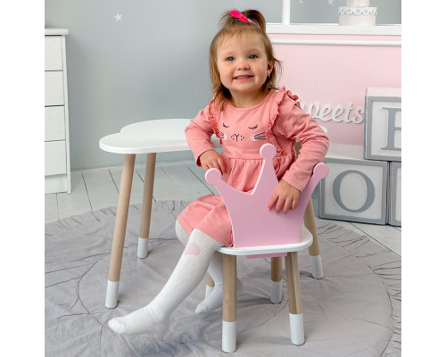Стол белое облачко 46х70х40 и стульчик корона розовый 26.5х26х25, стол и стул в детскую