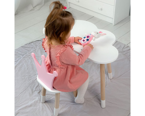 Стол белое облачко 46х70х40 и стульчик корона розовый 26.5х26х25, стол и стул в детскую