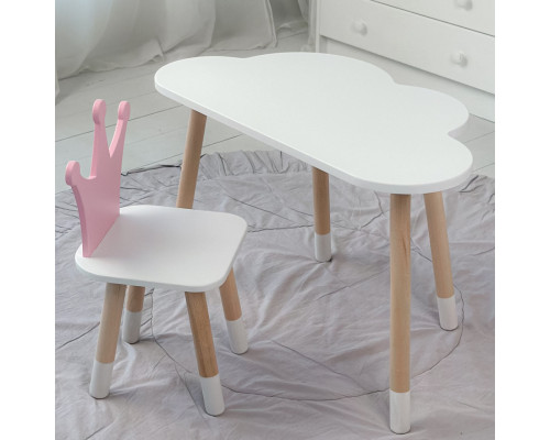 Стол белое облачко 46х70х40 и стульчик корона розовый 26.5х26х25, стол и стул в детскую