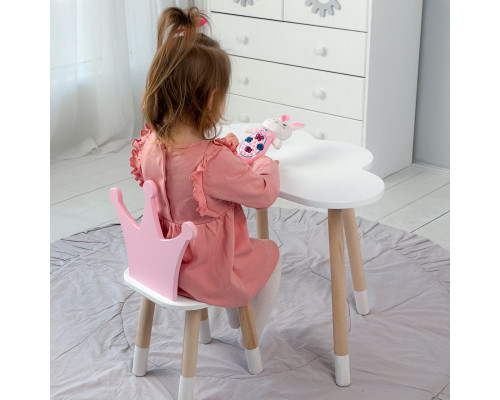 Стол белое облачко 46х70х40 и стульчик корона розовый 26.5х26х25, стол и стул в детскую
