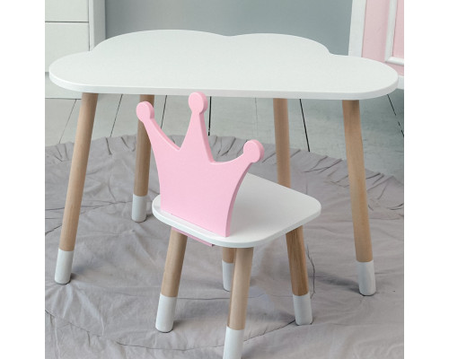 Стол белое облачко 46х70х40 и стульчик корона розовый 26.5х26х25, стол и стул в детскую
