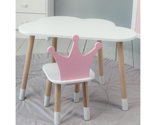 Стол белое облачко 46х70х40 и стульчик корона розовый 26.5х26х25, стол и стул в детскую
