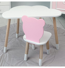 Детские набор столик и стульчик, стол облачко белый 46х70х40 и стульчик мишка розовый 26.5х26х25,