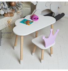 Белый столик облачка 46х70х40 и стульчик корона фиолетовый 26.5х26х25, набор мебели для ребенка стол и стул