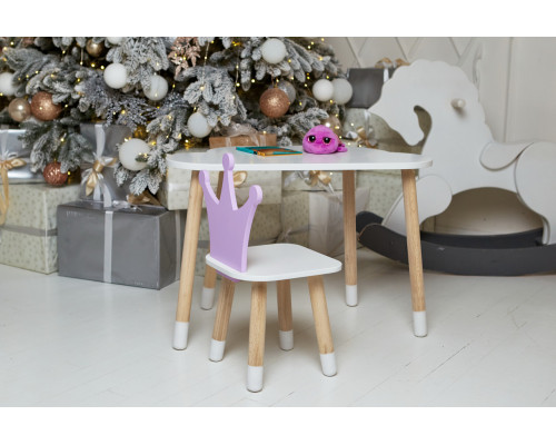 Белый столик облачка 46х70х40 и стульчик корона фиолетовый 26.5х26х25, набор мебели для ребенка стол и стул
