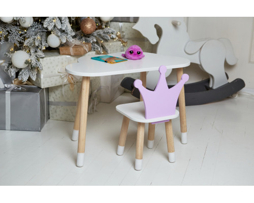Белый столик облачка 46х70х40 и стульчик корона фиолетовый 26.5х26х25, набор мебели для ребенка стол и стул