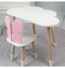 Детский столик облако 46х70х40 и стул бабочка 26.5х26х25, стульчик и стол для учебы и творчества, белый с розовым