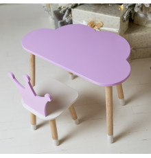 Стол облачко 46х70х40 и стульчик коронка 26.5х26х25, детский столик и стул для рисования/занят, фиолетовый с белым