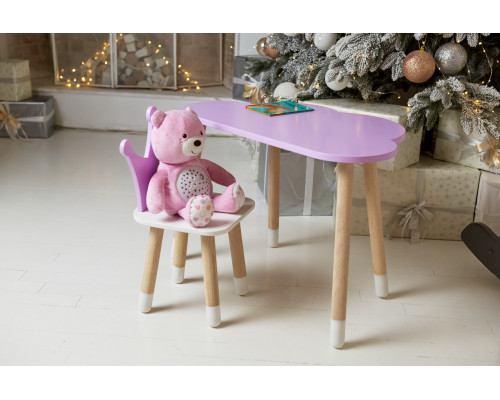 Стол облачко 46х70х40 и стульчик коронка 26.5х26х25, детский столик и стул для рисования/занят, фиолетовый с белым