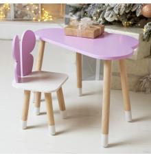 Стол облако 46х70х40 и стульчик бабочка 26.5х26х25, детский столик и стул для рисования/занятий, фиолетовый с белым