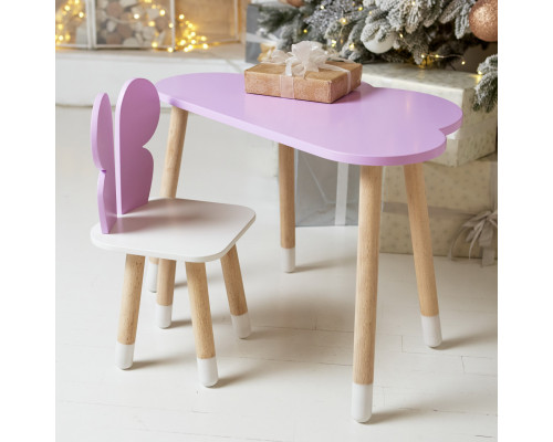 Стол облако 46х70х40 и стульчик бабочка 26.5х26х25, детский столик и стул для рисования/занятий, фиолетовый с белым