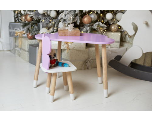 Стол облако 46х70х40 и стульчик бабочка 26.5х26х25, детский столик и стул для рисования/занятий, фиолетовый с белым