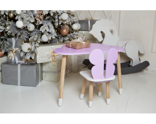 Стол облако 46х70х40 и стульчик бабочка 26.5х26х25, детский столик и стул для рисования/занятий, фиолетовый с белым