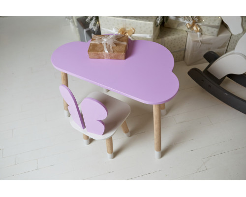 Стол облако 46х70х40 и стульчик бабочка 26.5х26х25, детский столик и стул для рисования/занятий, фиолетовый с белым