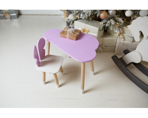 Стол облако 46х70х40 и стульчик бабочка 26.5х26х25, детский столик и стул для рисования/занятий, фиолетовый с белым