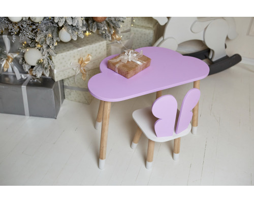 Стол облако 46х70х40 и стульчик бабочка 26.5х26х25, детский столик и стул для рисования/занятий, фиолетовый с белым