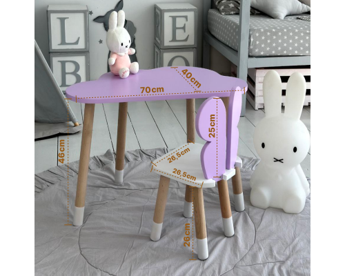 Стол облако 46х70х40 и стульчик бабочка 26.5х26х25, детский столик и стул для рисования/занятий, фиолетовый с белым