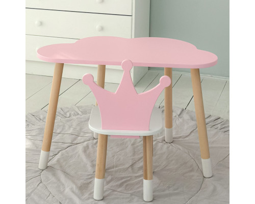 Стол облачко 46х70х40 и стульчик коронка 26.5х26х25, детский столик и стул для игр/занят, розовый с белым