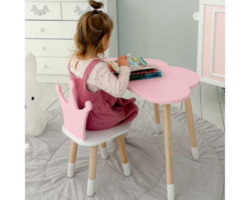 Стол облачко 46х70х40 и стульчик коронка 26.5х26х25, детский столик и стул для игр/занят, розовый с белым